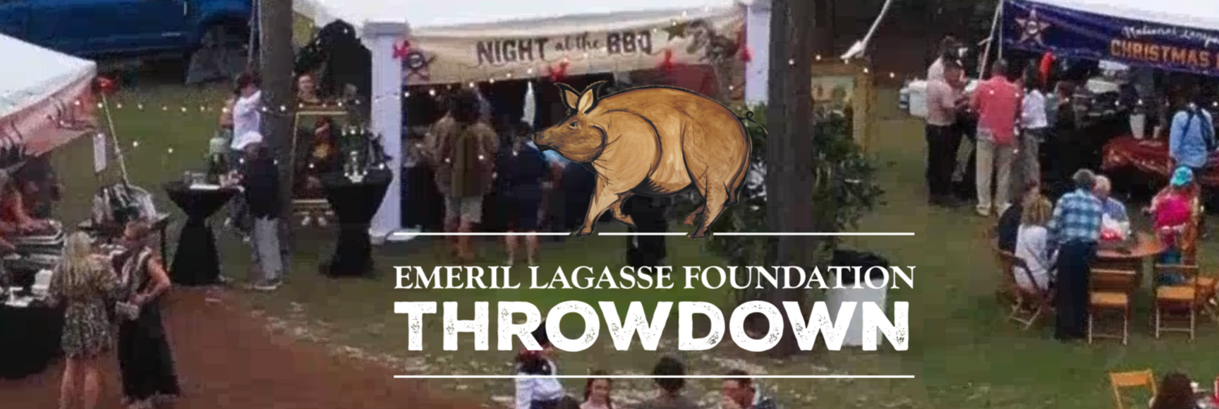 Emeril Lagasse Foundation Throwdown logo over an outdoor event scene